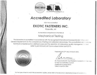 A2LA Certificate
